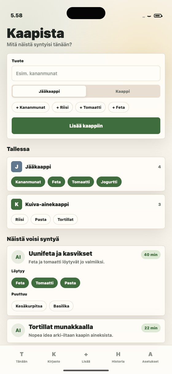 AI-ideoiden näkymä kaapin aineksista.